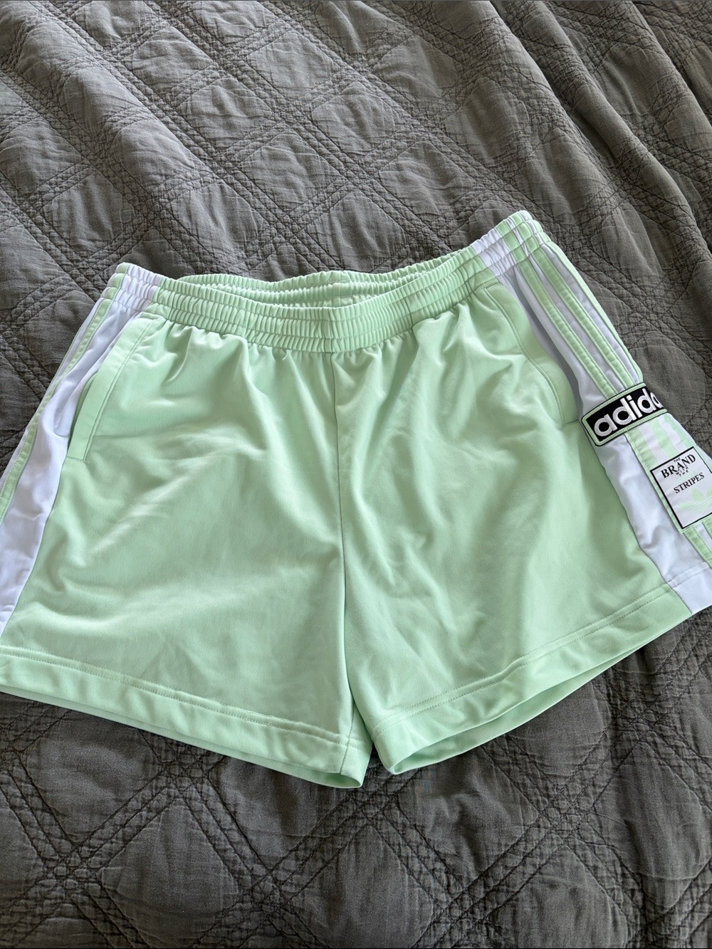adidas Women’s Mint Green Athletic Shorts with White Panels